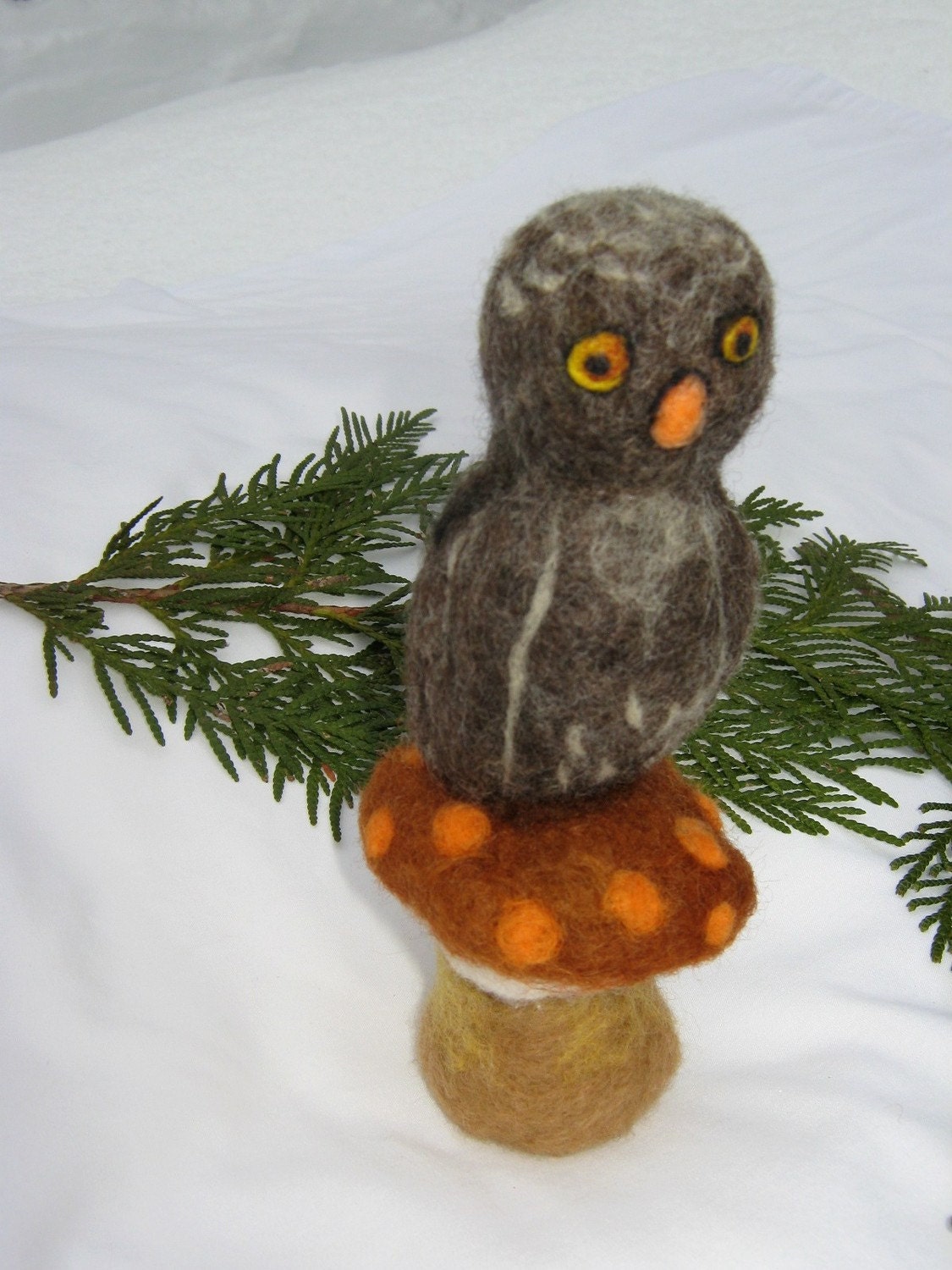 OOAK Little Gray Owl Needle Felted Soft Sculpture