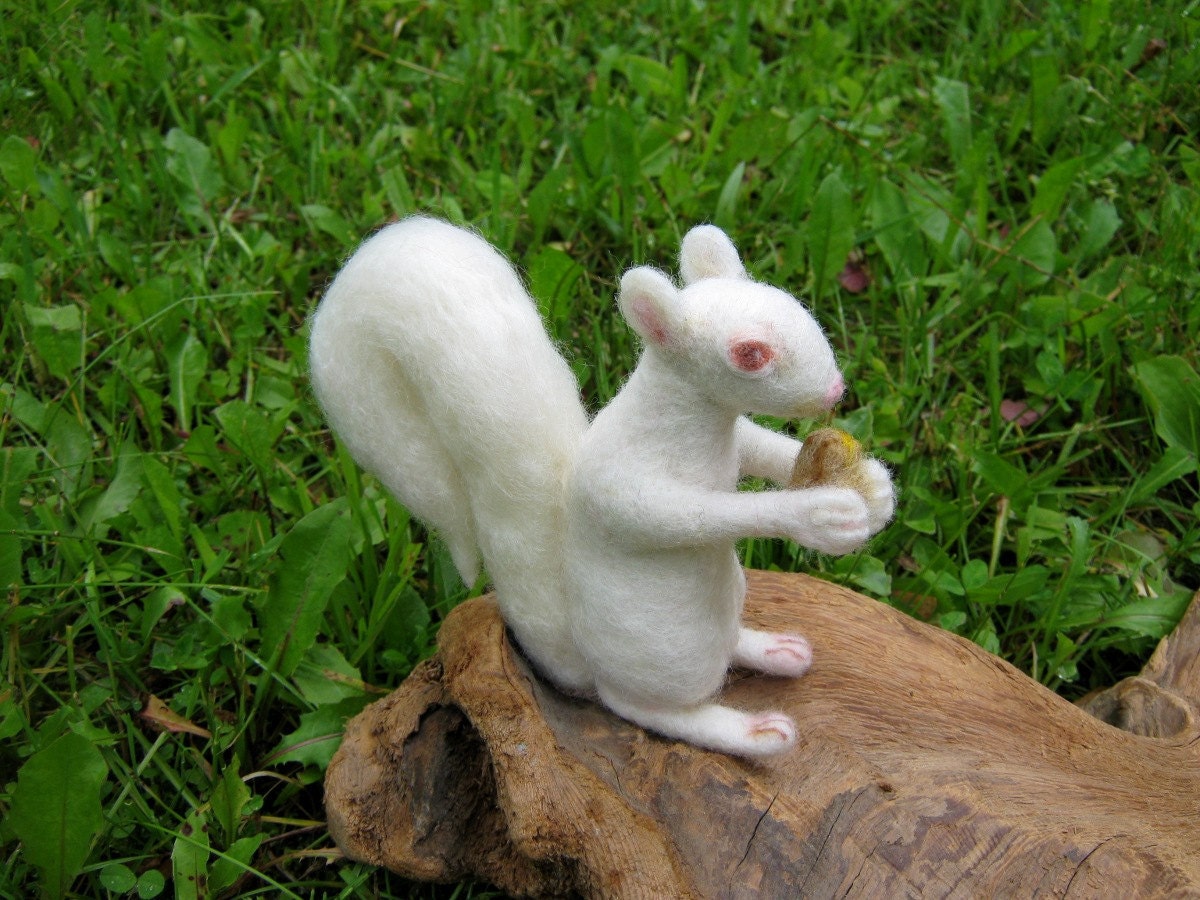 OOAK White Albino Squirrel Needle Felted Soft Sculpture