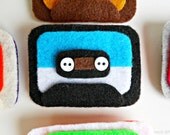 Mix Tape Brooch - The Classic - Teal and White on Black - Eco-Felt embellished with Mini Buttons