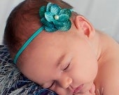 Itty Bitty Turquoise Hydrangea Flower Baby Band with Pearl