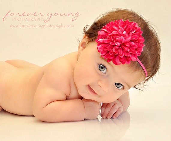 Jumbo Fuchsia PINK Pom Pom Flower Headband