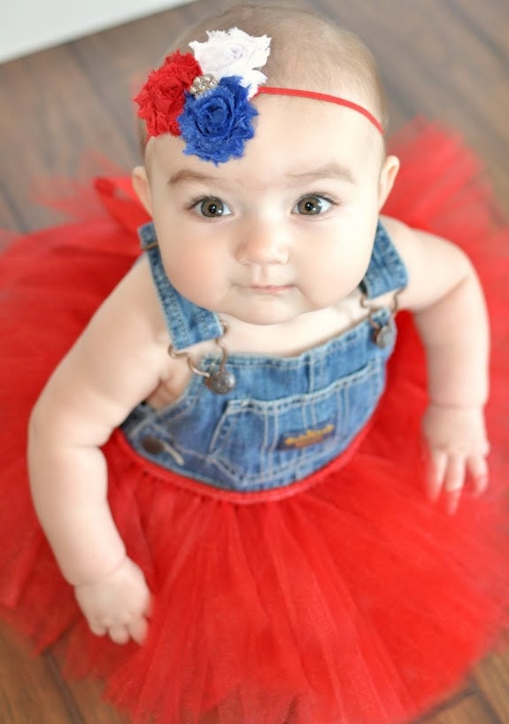 FREEDOM--Red White and Blue MINI Shabby Chic Flower Band