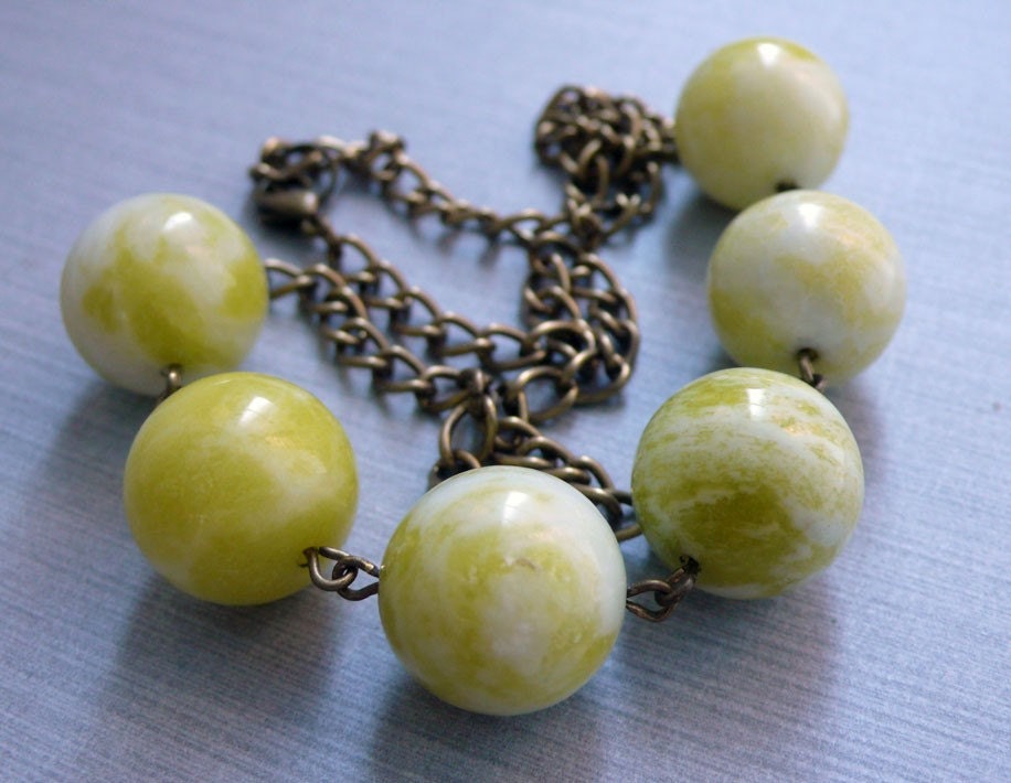 Lemon Jade Hand Wired Necklace on Brass