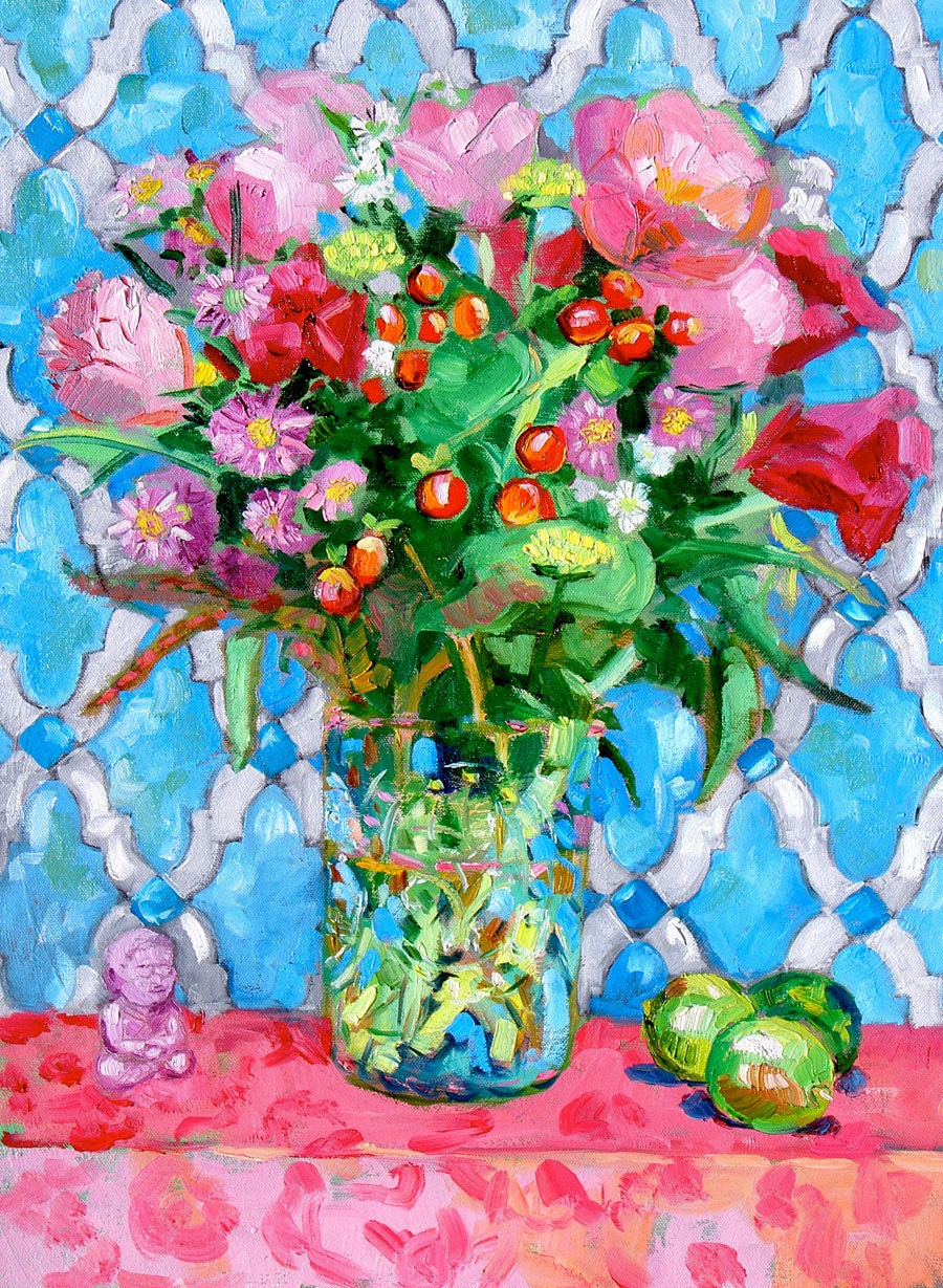 bouquet with blue tiles print 8x10