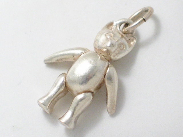 pre owned estate jointed teddy bear boyds / steiff theme 925 sterling silver bracelet charm or pendant