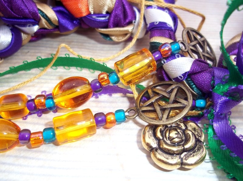 Handfasting Cord Bronze Pentacles Purple Gold Green Orange White Pagan Wiccan WEdding