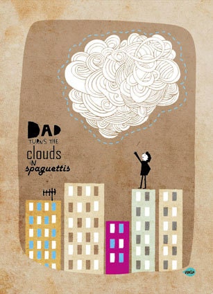 Papa maakt van de wolken in spaghetti Vaders dagen liefde vader