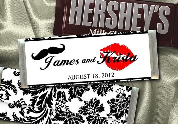 12 Hershey Candy Bar Wrappers, Wedding, Bridal Shower, Moustache, Kiss, Lips, Favors Il_570xn