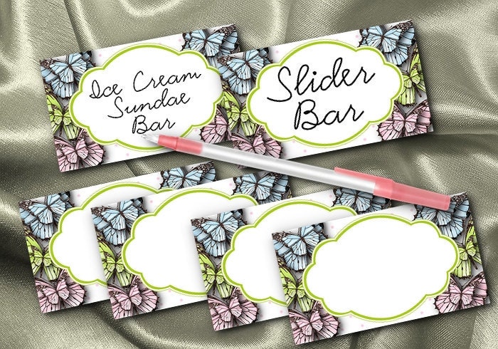 10 Blank Table Cards, Place Cards, Food Label Cards, Bridal Shower, Baby Shower, Birthday, Butterflies, Pink, Blue, Green Il_570xn