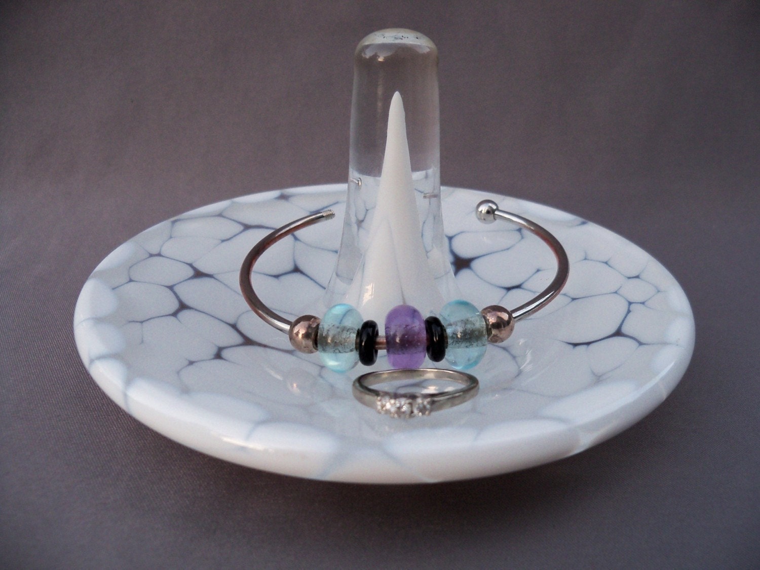 Hand Blown Art Glass Jewelry Tray and Holder