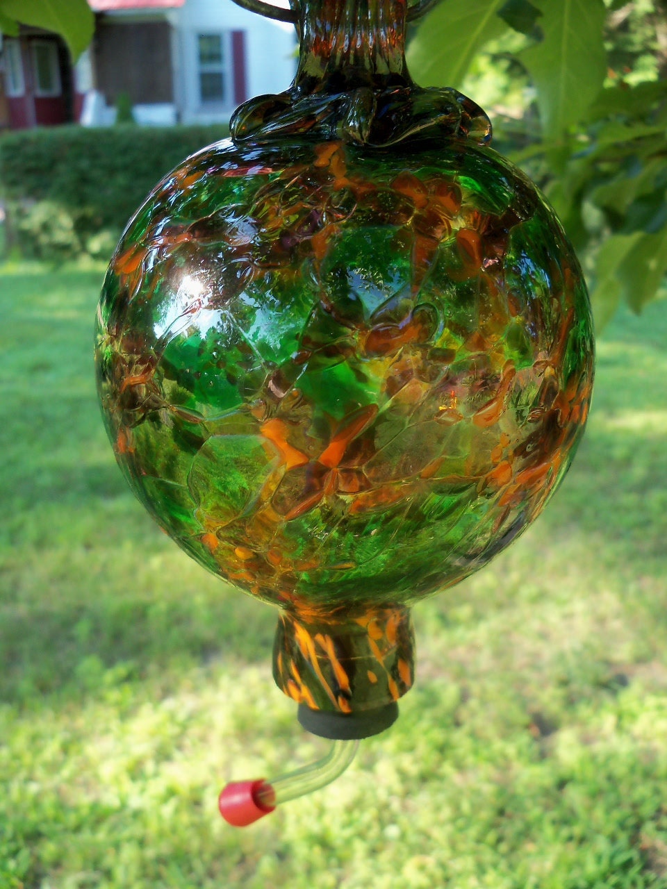 Hand Blown Art Glass Hummingbird Feeder by Route4glass on Etsy
