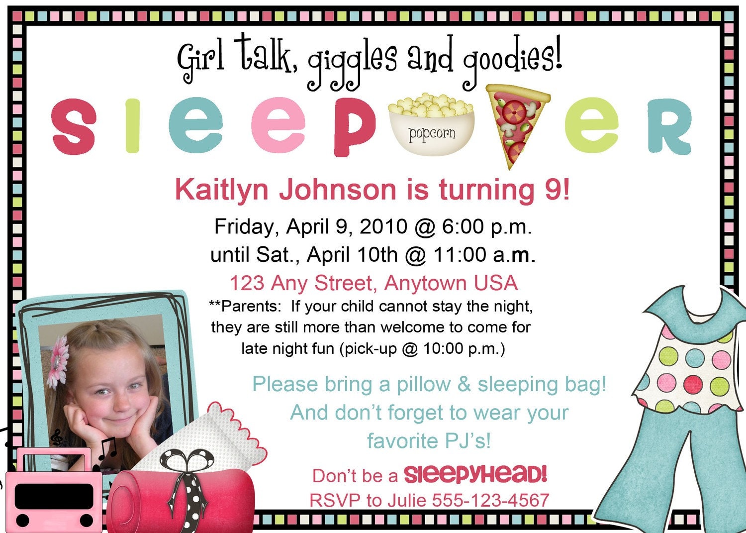 Girl Talk Sleepover Invitation - 5 x7 You Print