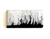 Money Clip Hand Painted Silver Plated Moneyclip Black and White Metal Clip Glacier Inspired with a Glossy Enamel Finish