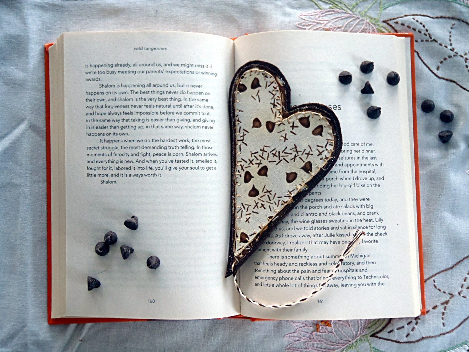Heart bookmark chocolate chips fabric