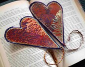 Heart Bookmarks - Set of 2, Coral, Purple, Green and Orange Fabric