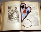 Back to School Heart Bookmark, Argyle Fabric Brown Black and Blue
