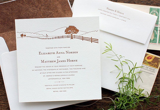 Letterpress Wedding Invitation - SAMPLE - Country Farm, Rustic