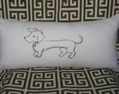 Dachshund Pillow Cover 12" x 20" White Cotton Fabric with Brown Embroidery