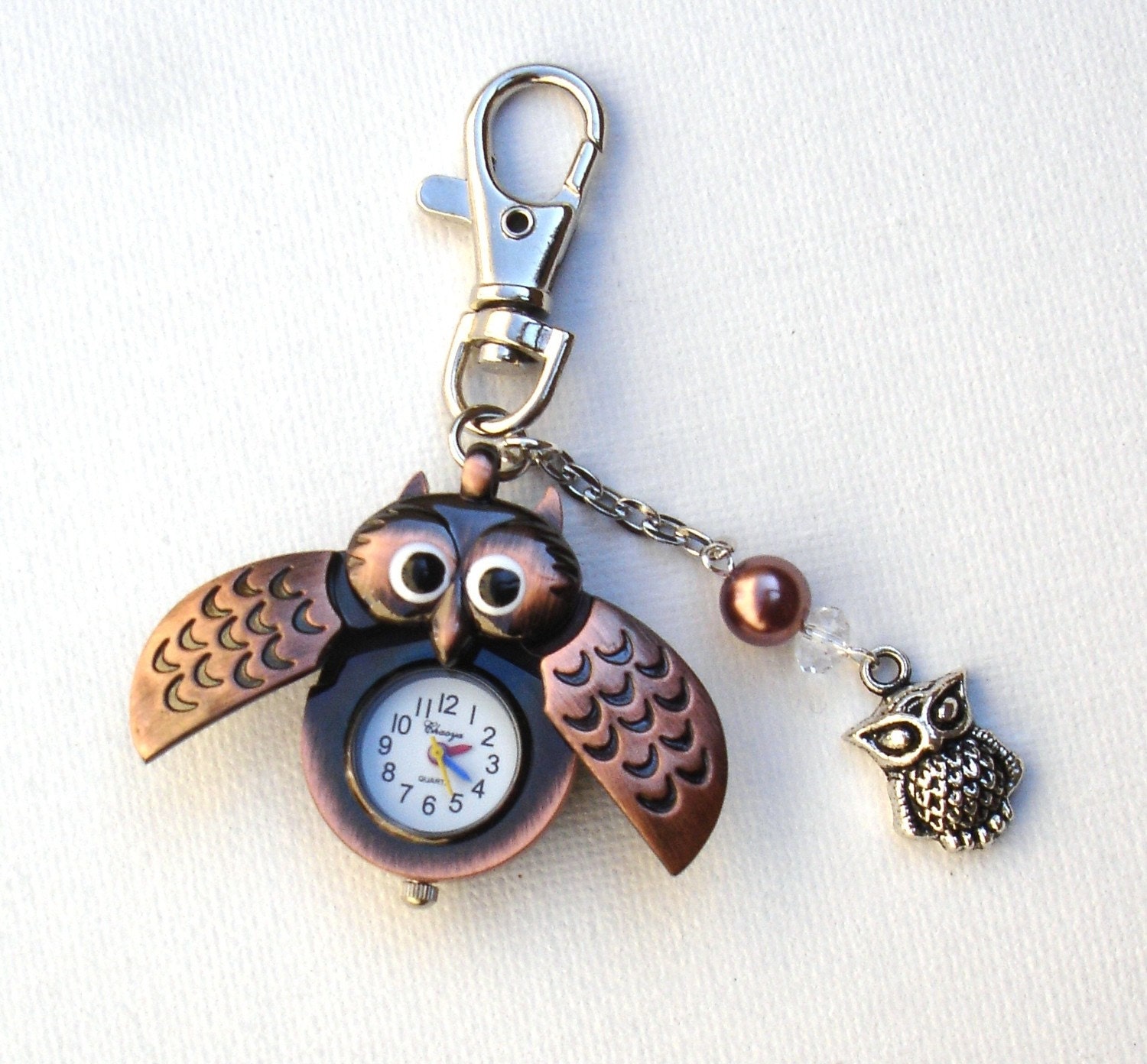Copper Owl Clock Keychain by owlsomegifts on Etsy