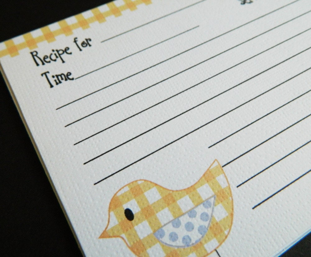 Double Sided Recipe Cards-Gingham Bird