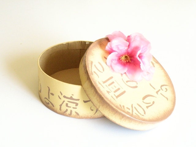 Paper Jewelry Box - OOAK box with hard fabric cherry flower - Orient Style - Japan