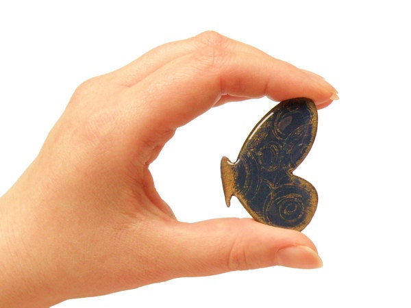 Wooden Butterfly Brooch - COBALT FLYING BUTTERFLY