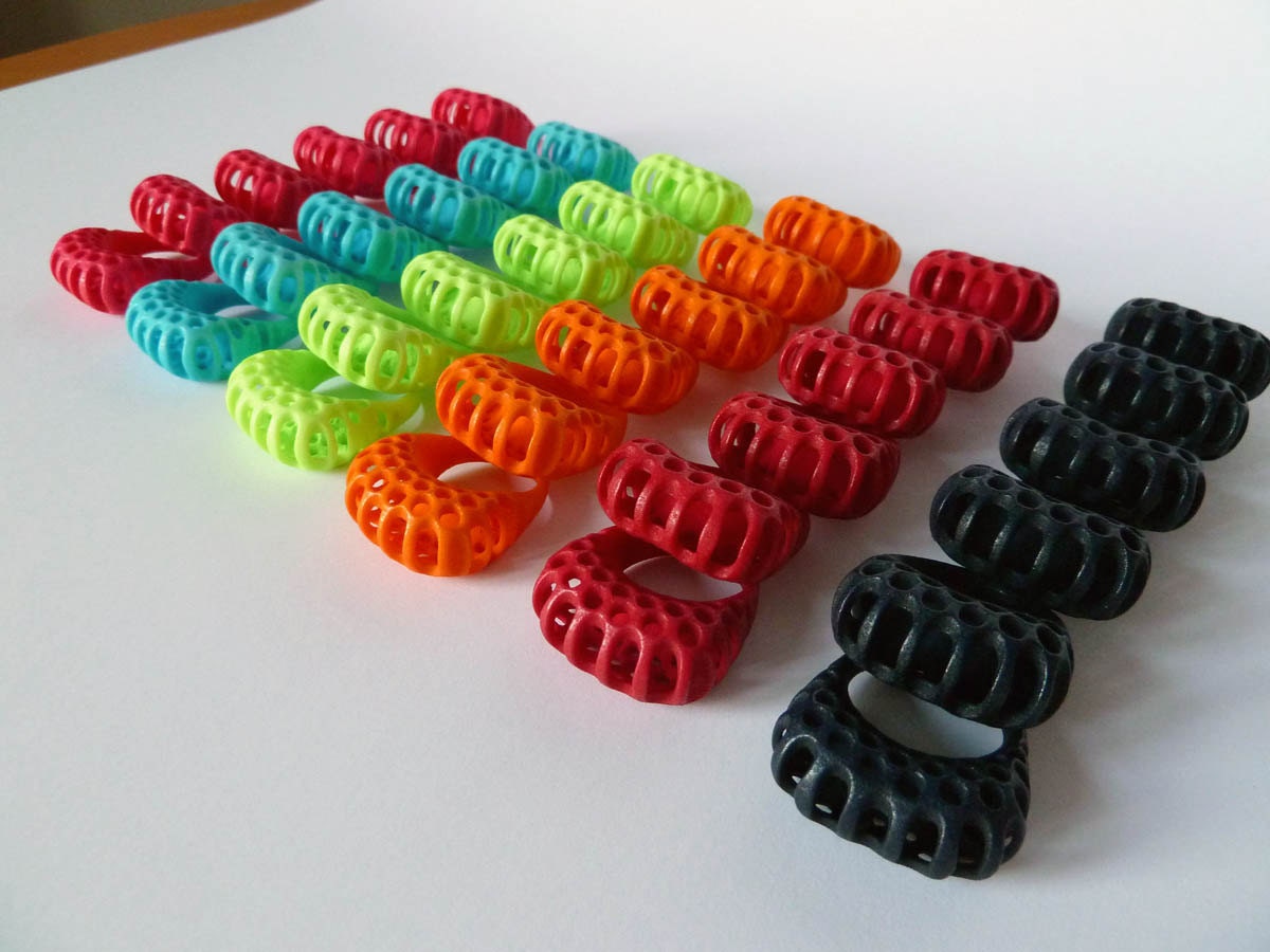 Multi coloured Polyoptic fruit ring - 3D printed in nylon