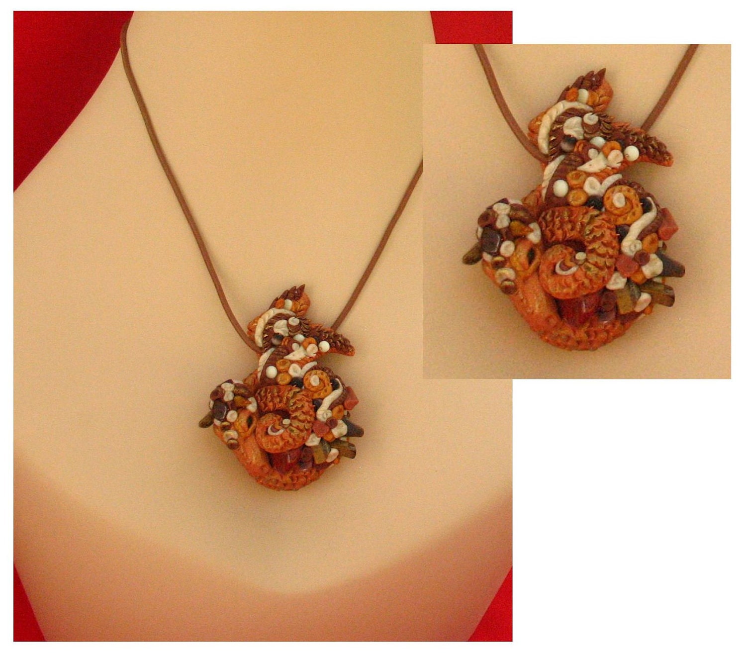 Dragon Amulet Pendant Necklace Jewelry Handmade Women's Fashion NEW Polymer Clay