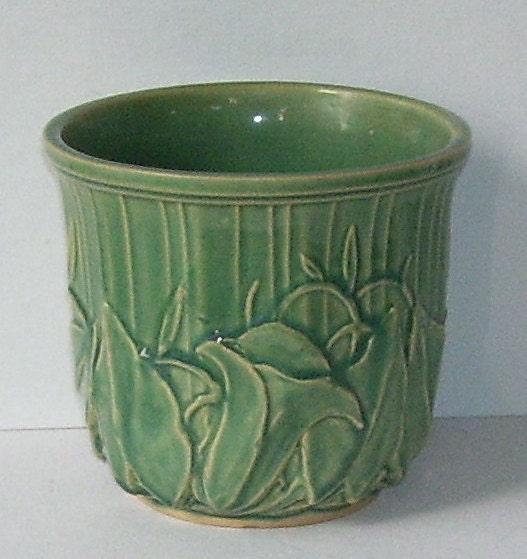 McCoy Small Green Jardiniere Pottery Vase by SwanCreekCottage