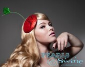 Cherry Fascinator Red Glitter Hat Pop Surreal Millinery Headpiece Bride Wedding Royal Ascot Ladies Day by Pearls & Swine