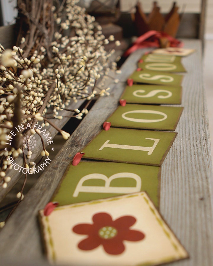 Primitive Spring banner Easter BLOSSOM BANNER GARLAND Wall Hanging Decoration Signs Photo props tdipt word art primitives