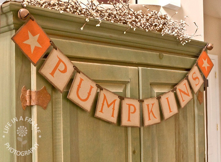 Primitive FALL BANNER PUMPKINS Garland Wall hanging Sign Holidays Halloween Decoration tdipt Word art