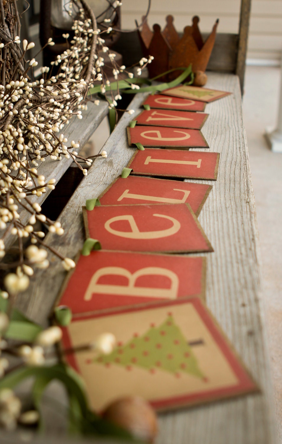 Primitive CHRISTMAS banner BELIEVE BANNER Garland Winter banner Wall Hanging Wall Sign decoration tdipt