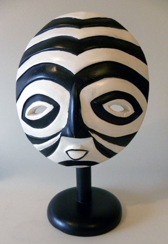 Black and White Wood African Mask by Scentsiblescents on Etsy