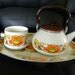 Sanko Country Flowers Enamelware Sauce Pot Tea Kettle and Platter