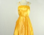 1950s Prom Dress - Rich Vibrant Gold Satin Cocktail Party Dress - Prom Party Frock