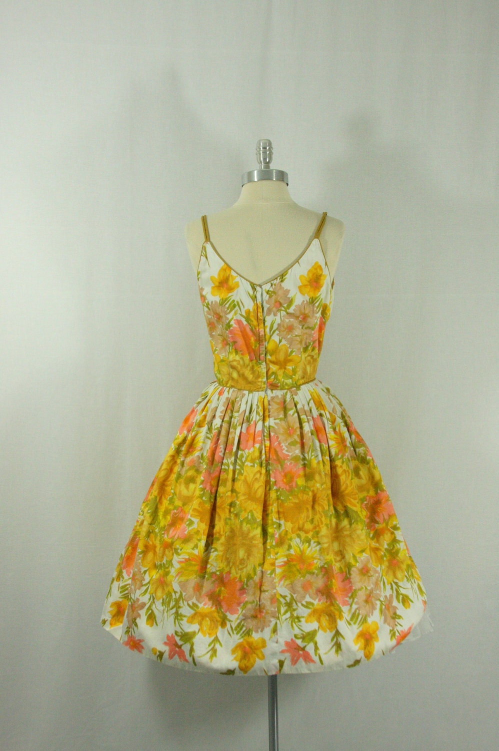 RESERVED for Christine.......... Cotton Summer Dress - 1950's Vintage Cotton Garden Explosion Novelty Print Full Skirt Spring Party Frock