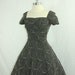 1950s Party Dress - Vintage Black Taffeta with White Circular Embroidery Full Skirt Frock