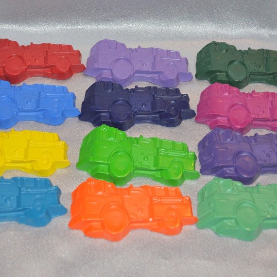 Recycled Crayons Fire Truck and Firemen Badges / Total of 24 Crayons. Il_170x135