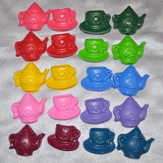 Recycled Crayons Tea Pots and Tea Cups Shaped - Total 20 Crayons. Il_570xn
