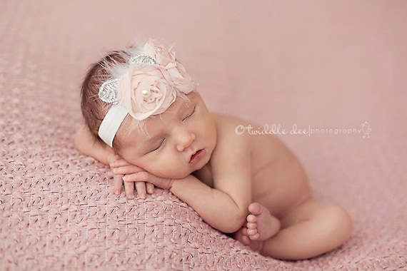 Light pink chiffon headband, baby headband, adult headband, infant headband, child headband