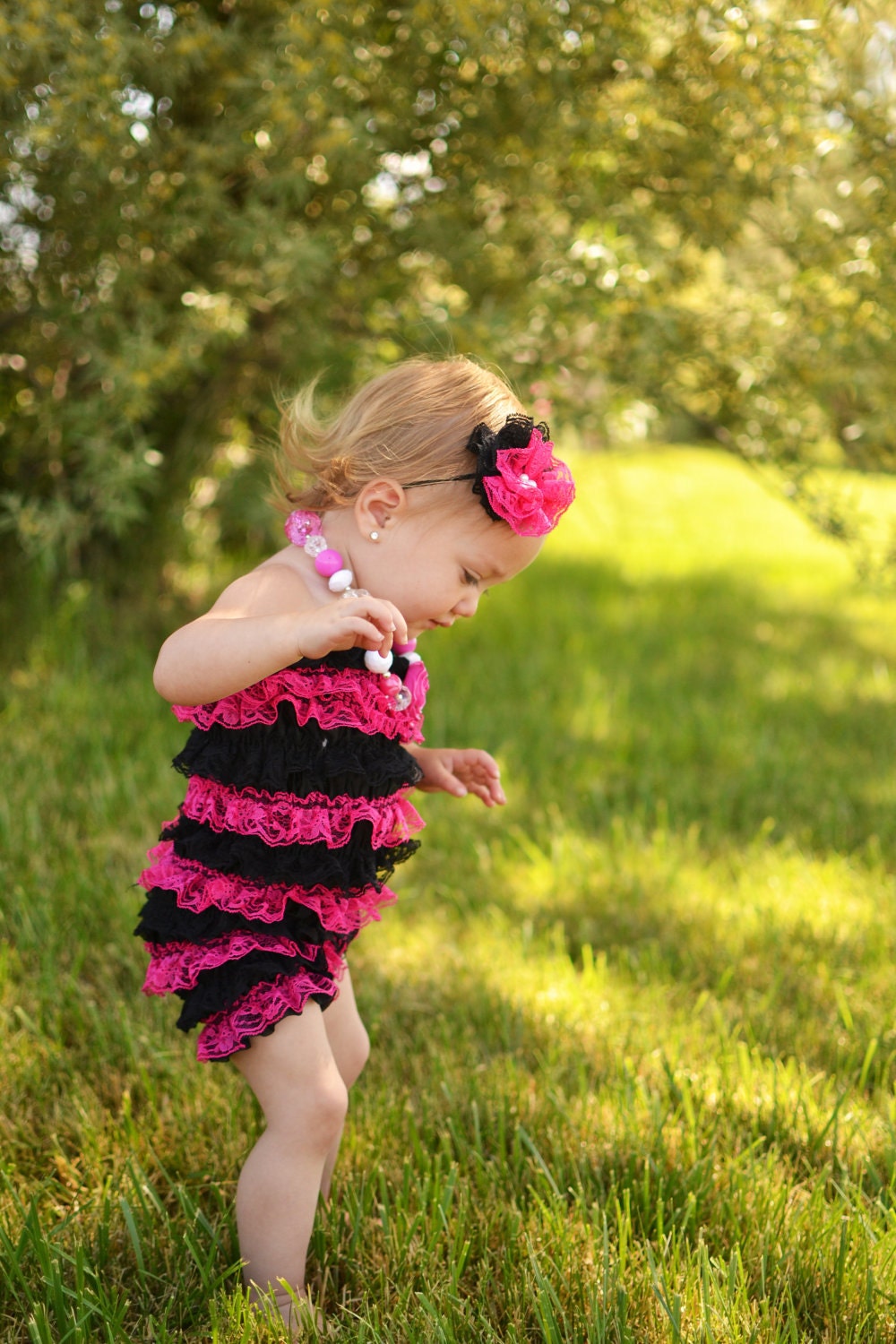 Lace black and hot pink headband