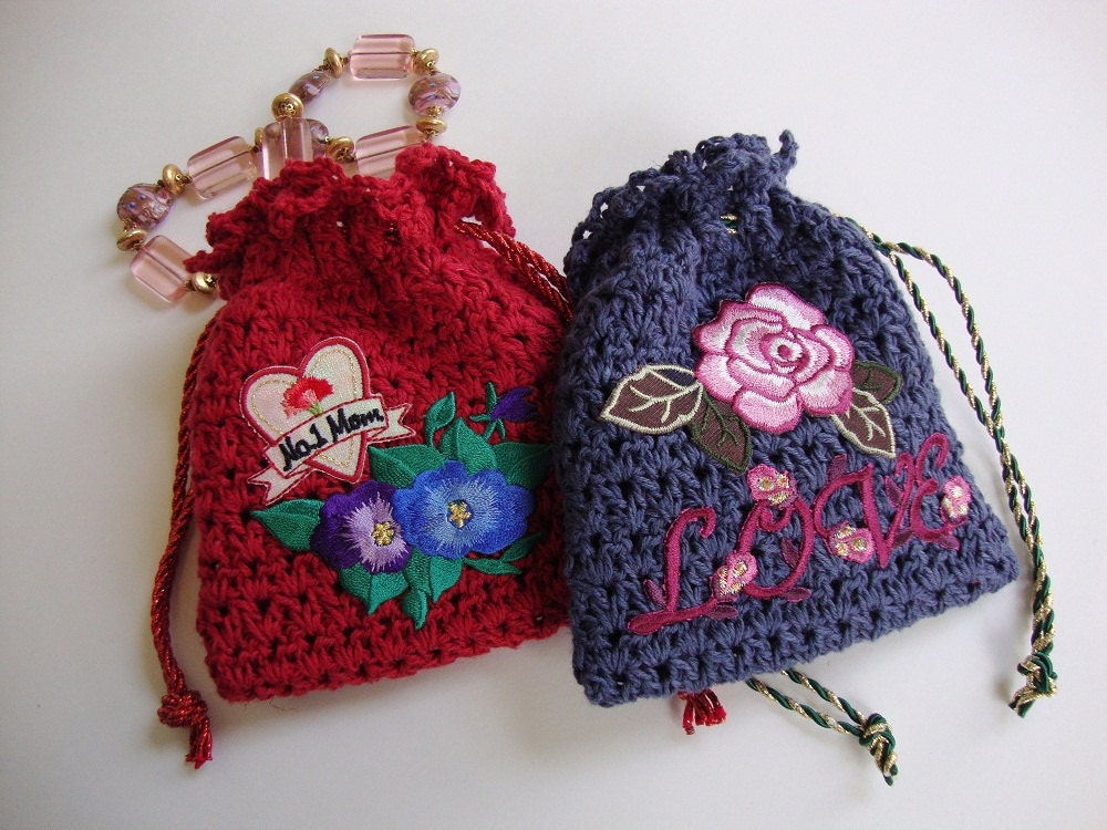 Mother's Day Jewelry Pouches - Drawstring Red and Blue Pair