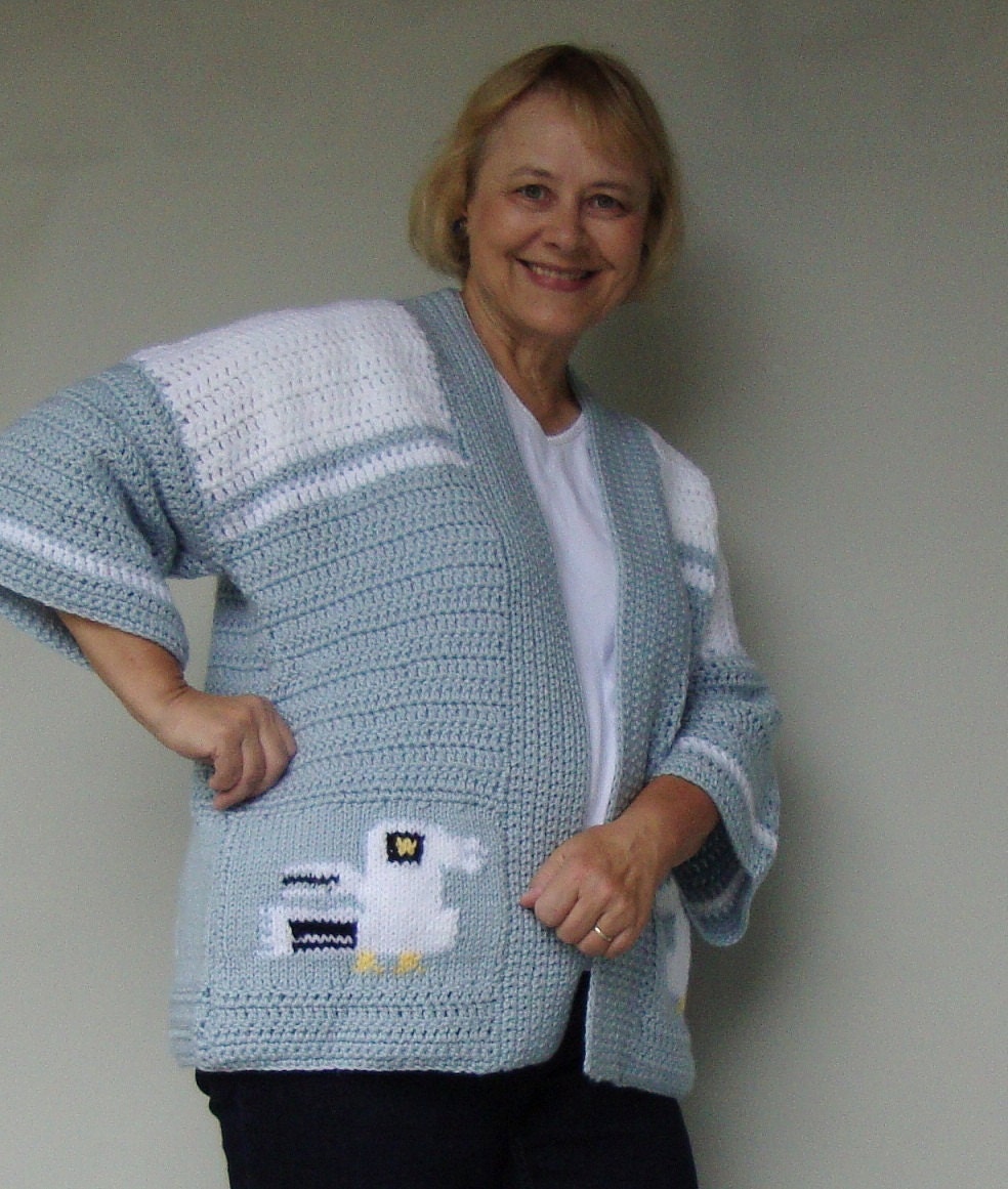 Light Blue Sweater - Quarry Blue Arctic Dream Crochet Cardigan, M/L
