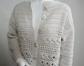 White Sweater - Women's Handmade Cotton Cardigan, M