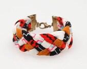 Braided Fabric Bracelet in Red, Black and White