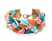 Braided Fabric Bracelet in Mint and Hot Pink