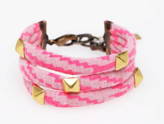 Studded Cuff Bracelet in Hot Pink 'Maze'