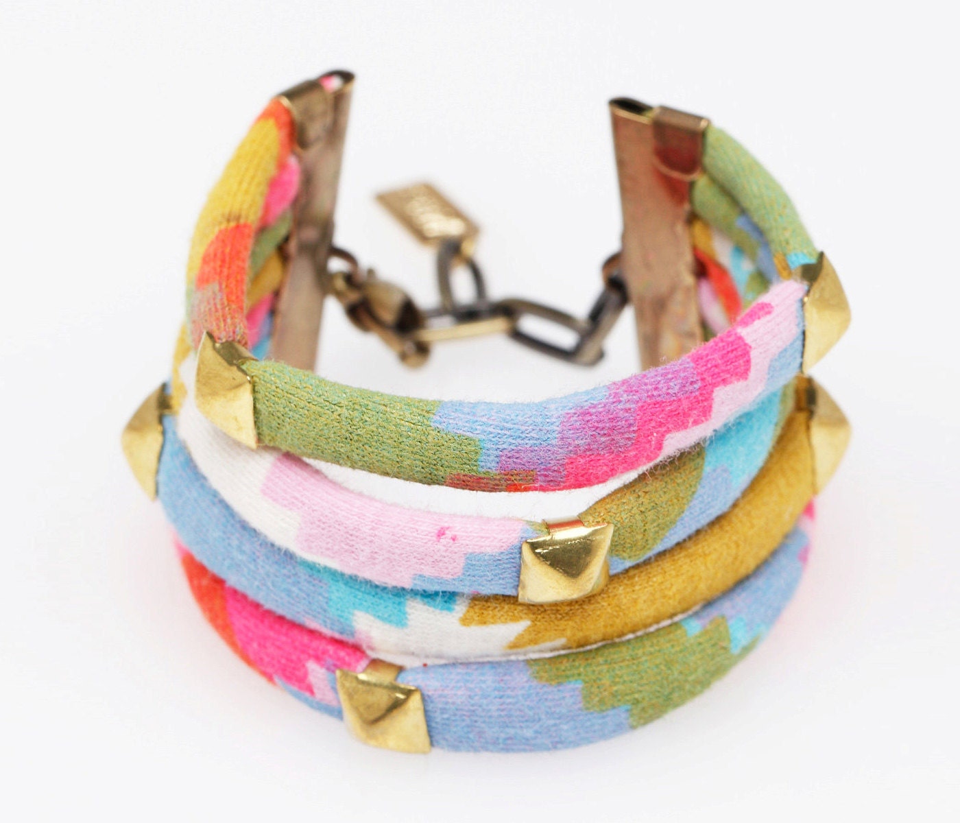 Studded Cuff Bracelet in Bright Plaid