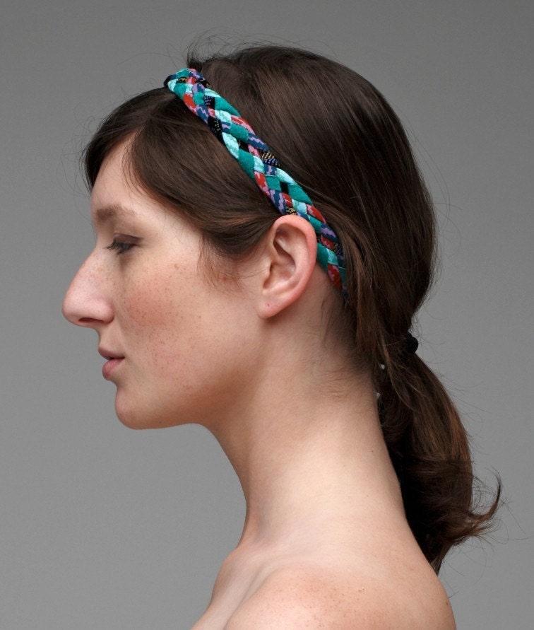 Braided Headband in Green and Black